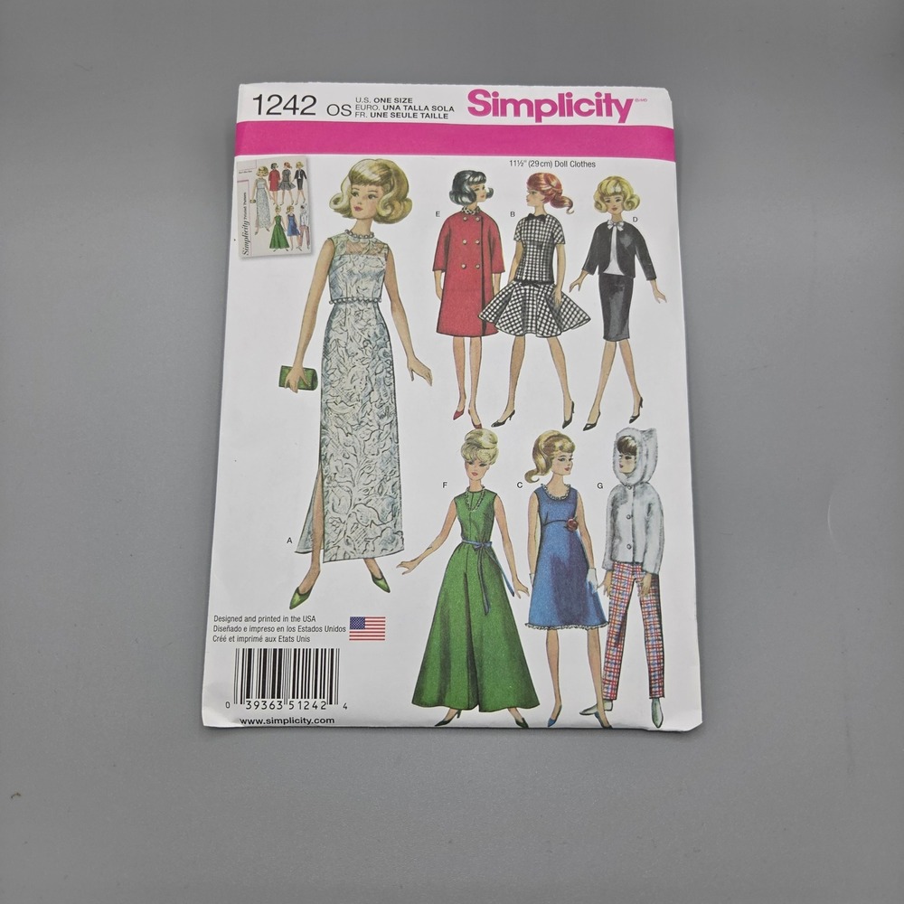 Simplicity 1242 11.5 Inch Fashion Doll Clothes Sewing Pattern Retro Mod Styles